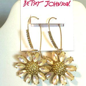 Betsey Johnson Pave Daisy Flower Long Drop Earrings